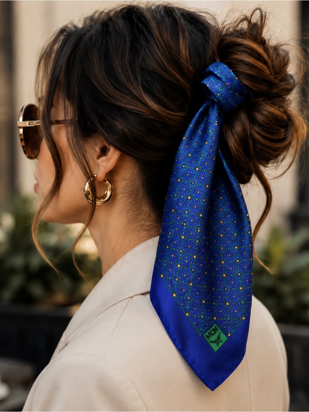 MCM Blue Silk Monogram Pocket Square Scarf | Italy | NWOT